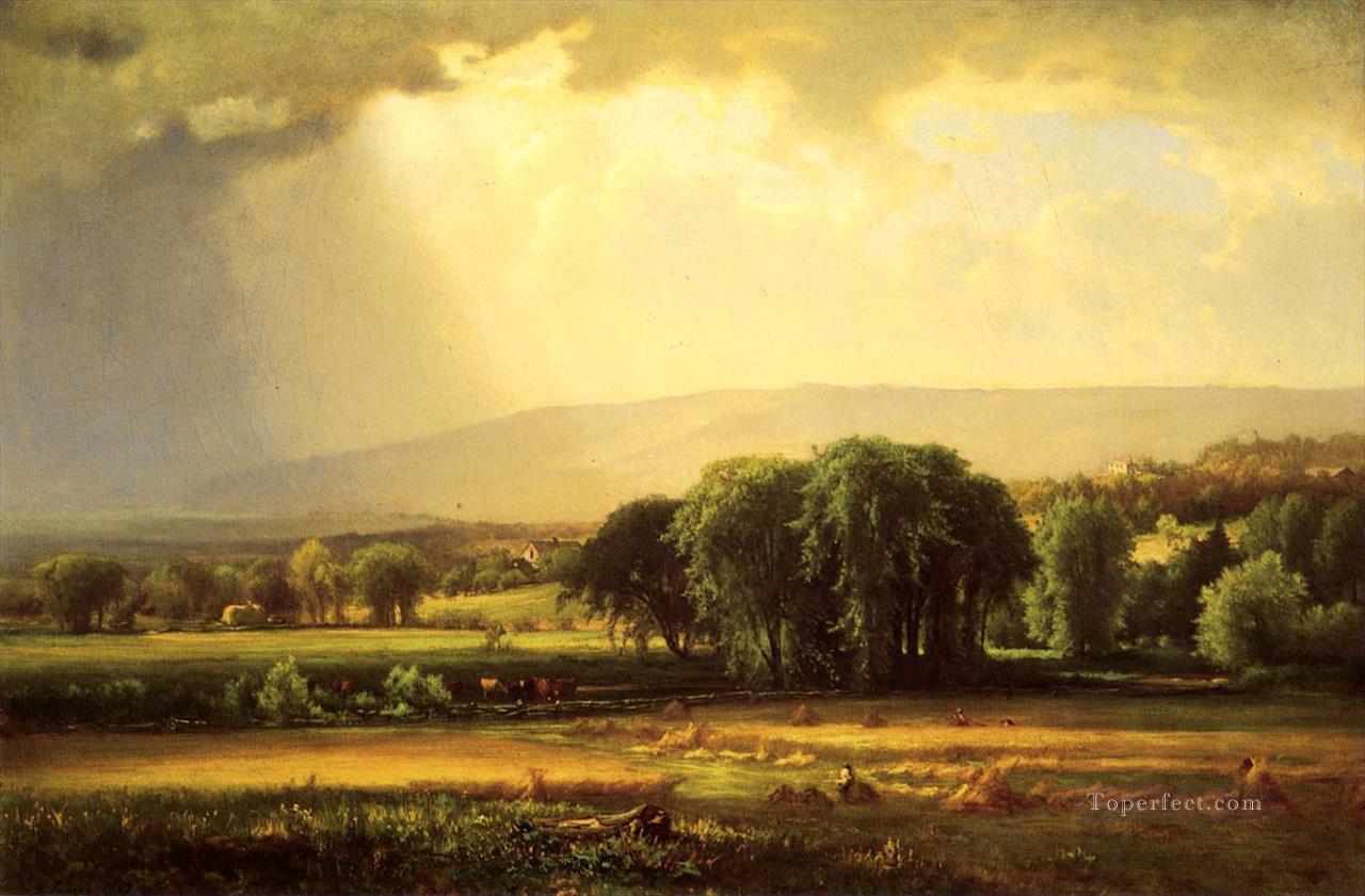 Escena de cosecha en el tonalista del valle de Delaware George Inness Pintura al óleo